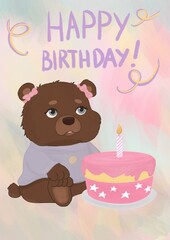 Greeting card with illustration bear for kids