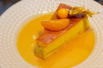 Tangerine Pudding - Caramelized Pudding Dessert with Tangerine