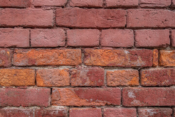 abstract background of an old red brick wall close up
