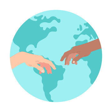 Planet Earth and hands, a symbol of peace and unity of communities. vector illustration