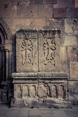 medieval  monastery wall cross  stones