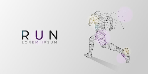 Particles geometric line art and dot of running man design background