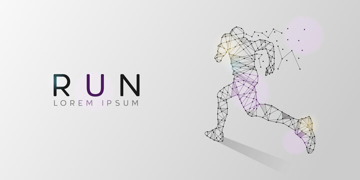 Particles Geometric Line Art And Dot Of Running Man Design Background