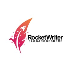 Rocket with Feather Pen Writer Logo Template Design Vector, Emblem, Design Concept, Creative Symbol