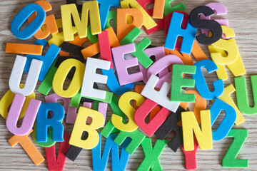 Colored letters in foam for teaching alphabet to children