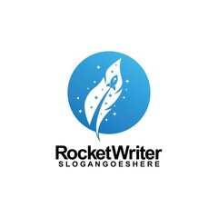 Rocket with Feather Pen Writer Logo Template Design Vector, Emblem, Design Concept, Creative Symbol