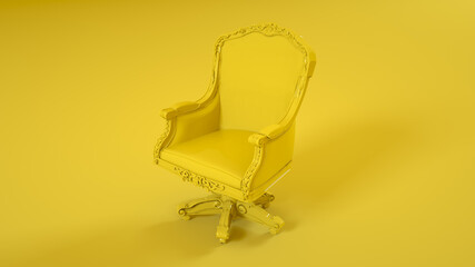 King Throne Armchair isolated on yellow background. 3d illustration