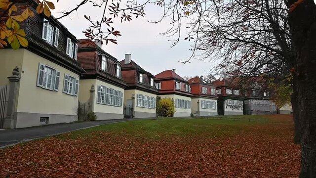 Row of ancient cavalier houses near Solitude Palace, a famous tourist attraction near Stuttgart, Germany.