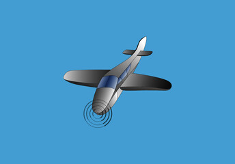 Propellerflugzeug über blauem Hintergrund