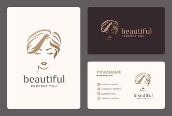 women logo design and business card for beauty salon, hair stylist, makeover.