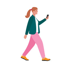 A young woman runs to a store or to a dealer that sells goods at a discount or lower prices.