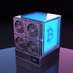 Bitcoin Cryptocurrency Mining Rig, 3D Rendering