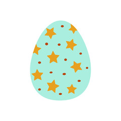 Blue Easter egg decorated with stars. Traditional food for the Orthodox and Catholic holidays. Happy easter. Colorful vector illustration isolated. Icon or card flat