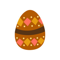 Easter egg decorated with abstract rhombuses and circles. Traditional food for the Orthodox and Catholic holidays. Happy easter. Colorful vector illustration isolated. Icon or card scandinavian flat