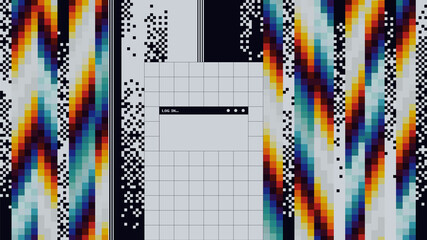 Digital glitch and dither rgb pixels elements and blank OS windows frame, black and white digitization background template design, digital age vibe