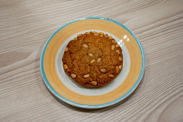 Russian style oatmeal cookie with pine nuts in Saint Petersburg, Russia