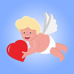 Cute Cupid character. Happy Valentine's day template in cartoon style, love letter with lettering