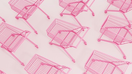 pink shopping carts on a white background. SALE.  3d rendering