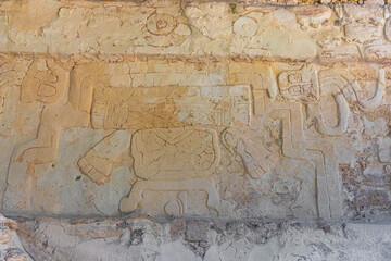 Ancient wall drawings at Dzibanche ancient Maya archaeological site, Quintana Roo, Yucatan Peninsula, Mexico.