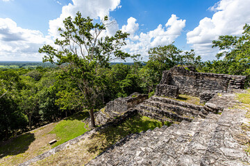 Fototapeta na wymiar Ancient pyramids at Dzibanche ancient Maya archaeological site, Quintana Roo, Yucatan Peninsula, Mexico.