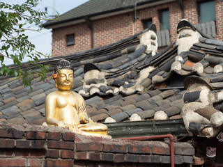 Closeup of buddha statue in Samcheongdong, Bukchon Hanok Village, Seoul, South Korea