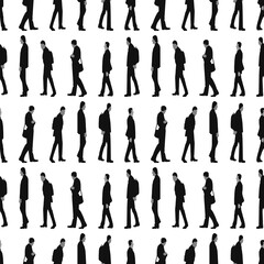 Seamless background of silhouettes various walking men in rows