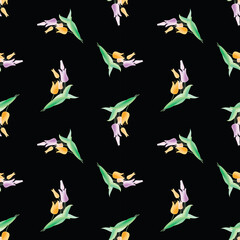 Seamless pattern of bouquets delicate tulips