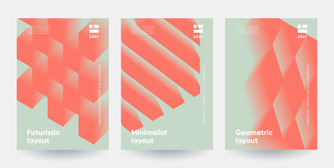 Minimalist posters set. Modern gradient shapes with 3d effect. Eps10 vector.
