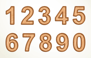 Vector wooden numbers isolated on white background