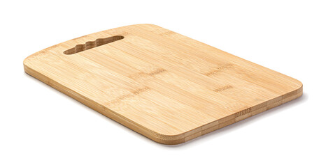 New rectangular wooden cutting board isolated on white background. Full depth of field. Mockup for food project.