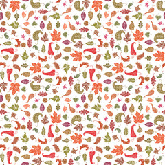 Seamless pattern of sketches various colorful abstract leaves