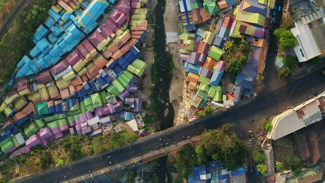 Drone Over Multicolored Buildings Of Village Of Color