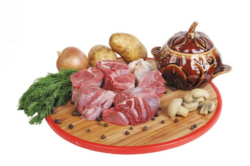 raw meat and vegetables