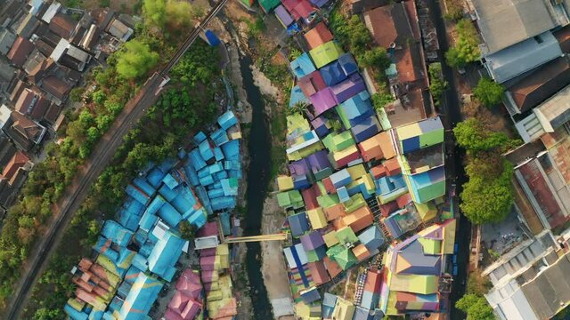 Drone Over Multicolored Buildings Of Village Of Color