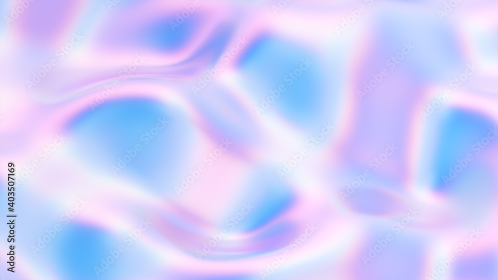Aufkleber Holographic texture background. Iridescent psychedelic fluid shape with waves. 3D illustration, 3D rendering.