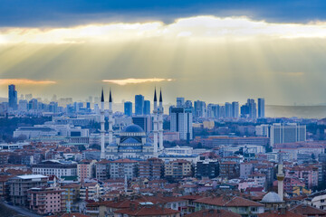 Ankara skyline in a dramatic, partly cloudy and hazy day - Ankara, Turkey