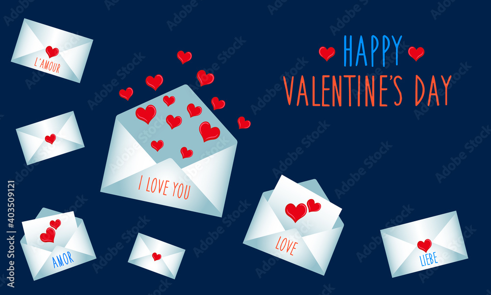 Fototapete vector design - happy valentine's day. romantic messages in envelopes with hearts and words of love 