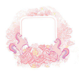 Fototapeta na wymiar decorative flower frame with beautiful unicorns