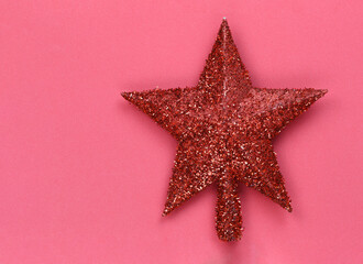 Red star placed on a red background and have copy space.