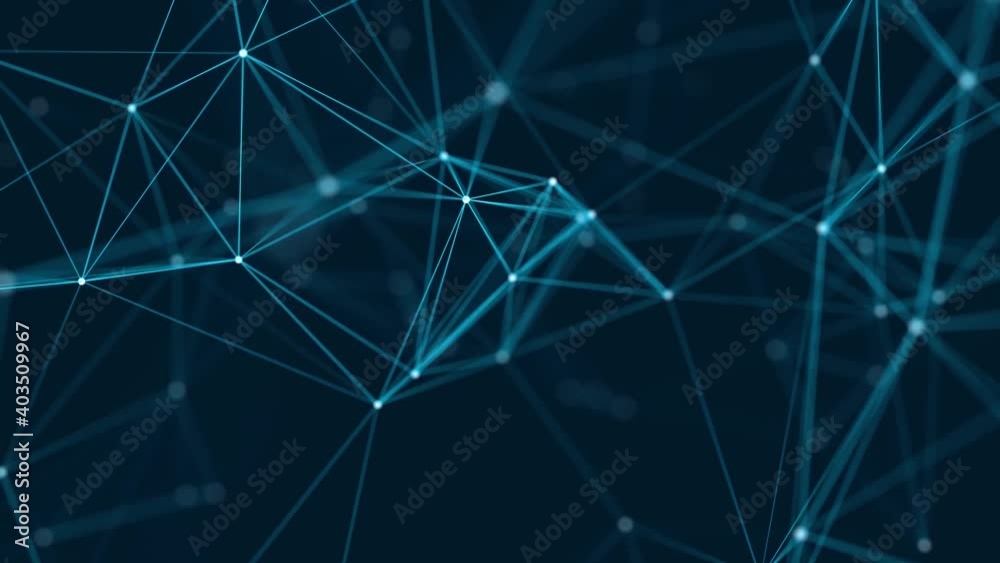 Aufkleber Abstract plexus of moving glowing dots and lines. Network or digital connection. Technology background. 3d rendering. 4K. Seamless loop.