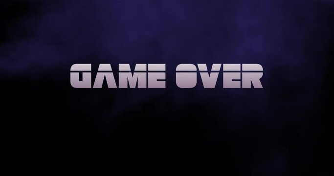 Retro videogame arcade footage with "Game Over" text appearing over distorted background with glitch and noise. Game Over text from 80s and 90s. Vintage screen animation