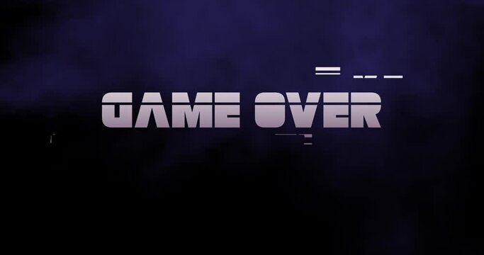 Retro videogame arcade footage with "Game Over" text appearing over distorted background with glitch and noise. Game Over text from 80s and 90s. Vintage screen animation