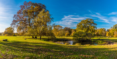 A panorama view across the Parsons Pond near Bury St Edmunds, Suffolk