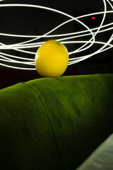 yellow lemon on black background , yellow lemon on black , lighting lemon