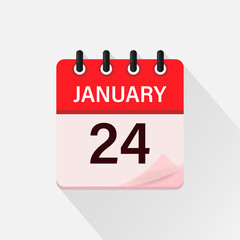 Fototapeta premium January 24, Calendar icon with shadow. Day, month. Flat vector illustration.
