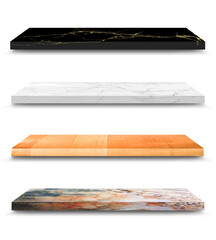 Marble and Wood empty luxury shelf collection set isolated on white background with clipping path, Mock up for display of product or design.