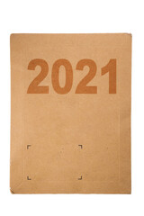 New Year 2021 post Cardboard box isolated on a white. Delivery package. .