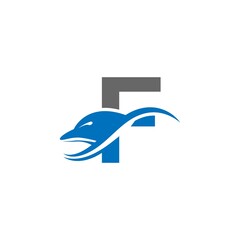 Dolphin with Letter F logo icon design concept vector template