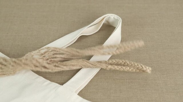 Cotton bags on the table. Ecobags on the table.