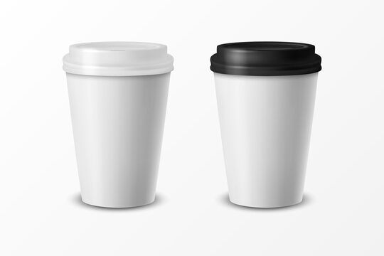 Vector 3d Relistic Glossy Paper or Plastic Disposable White Coffee Cup with Lid, Cap. Design Template for Cafe, Restaurant Brand Identity, Mockup. Front View